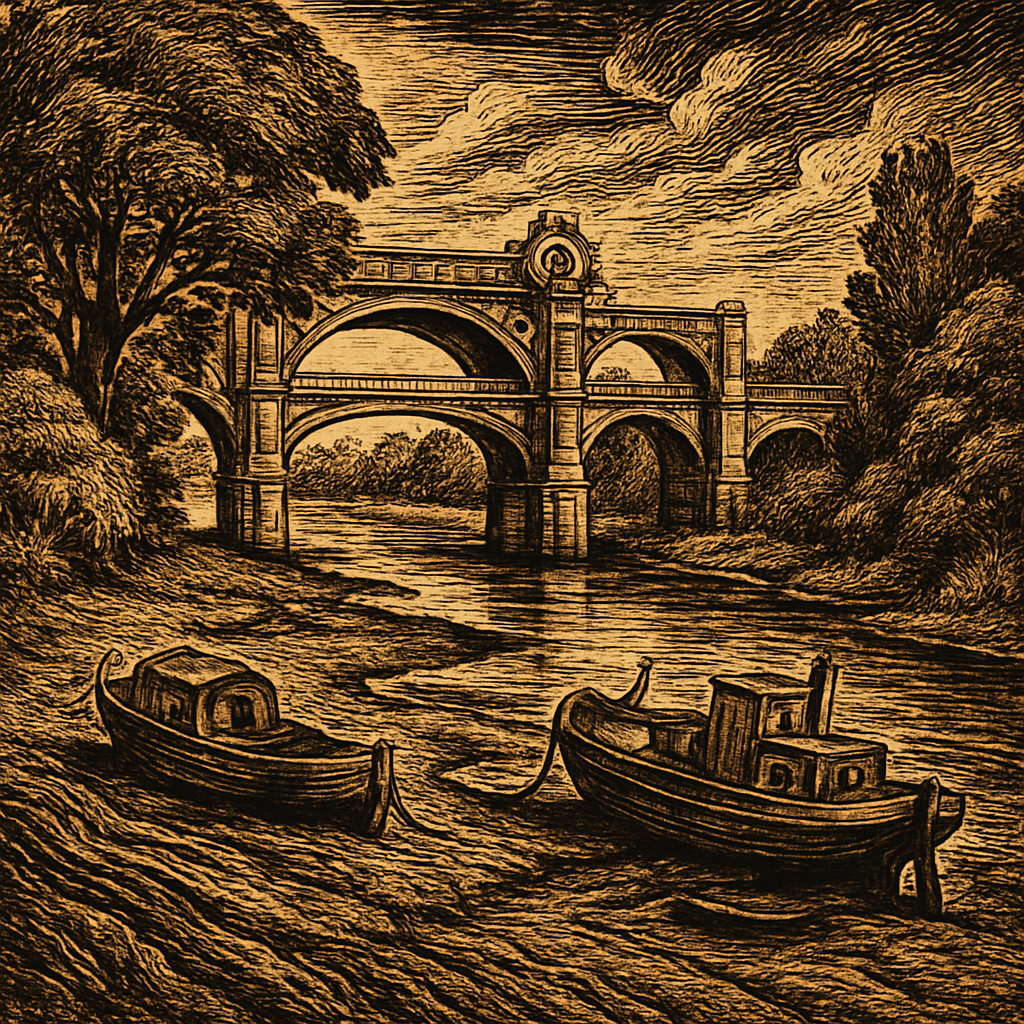 A tranquil riverside scene depicting a low-water Richmond Lock with boats resting on the exposed riverbed and lush greenery surrounding the banks.