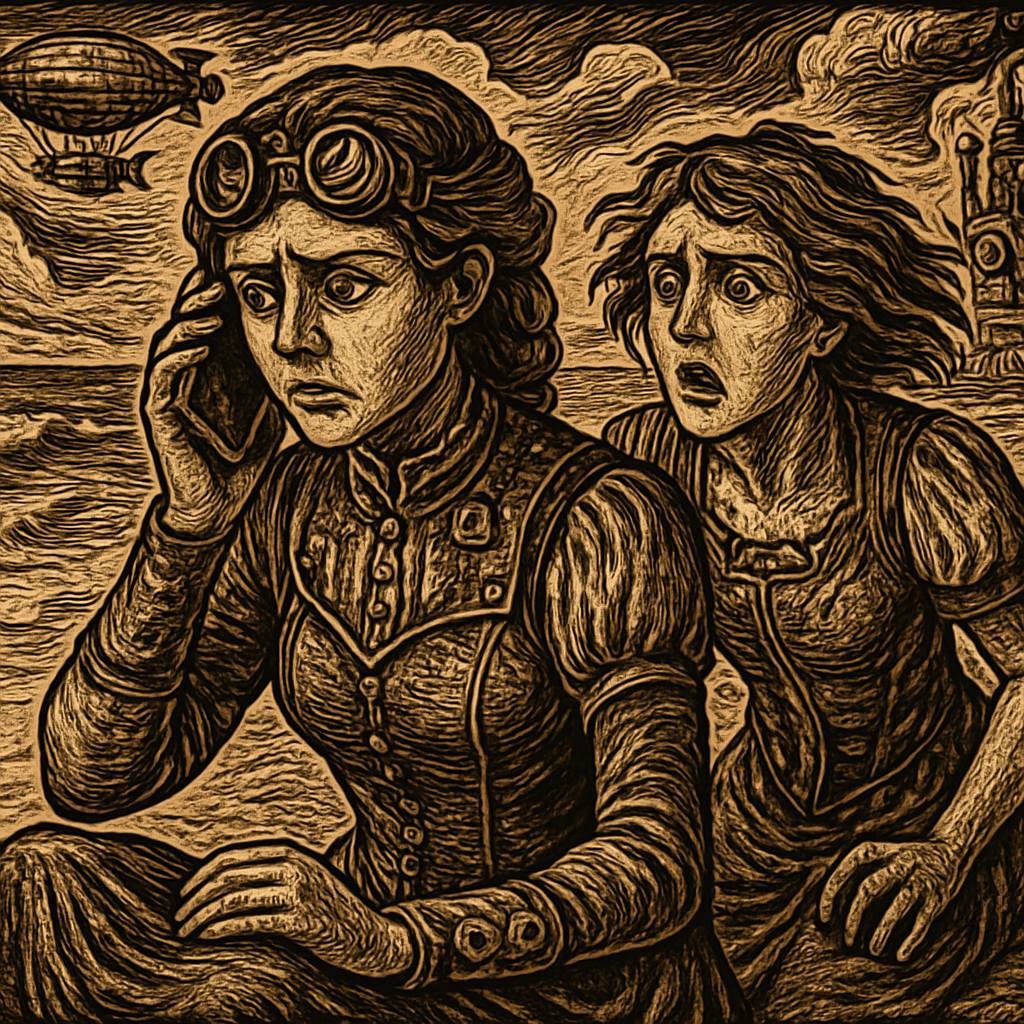 A woman sitting on a sandy beach, holding her phone to her ear with a concerned expression, as another woman beside her looks on in alarm.